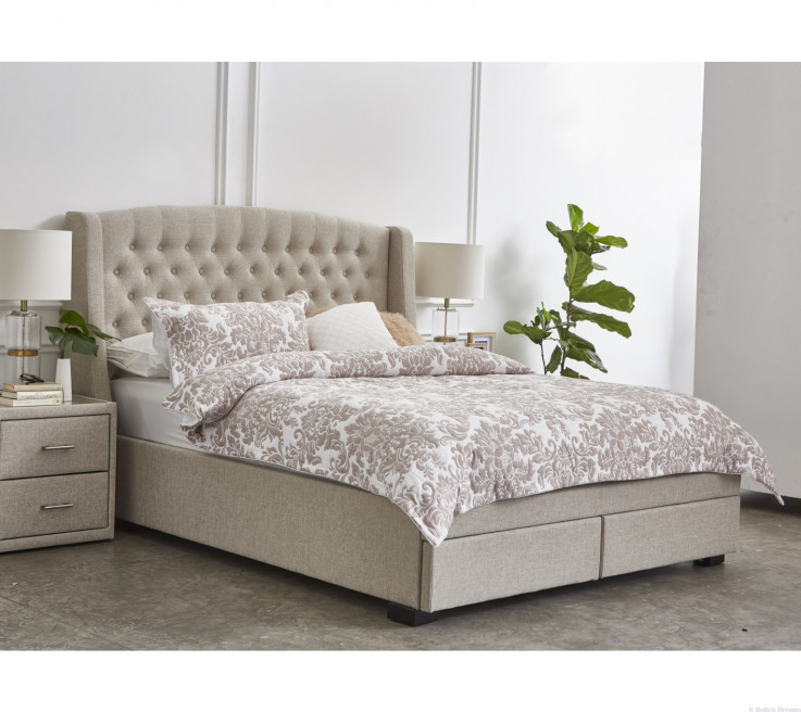 Barbados Upholstered Oatmeal Drawer Bed