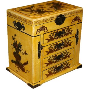 Oriental Beige Mirror Box Flower and Bir