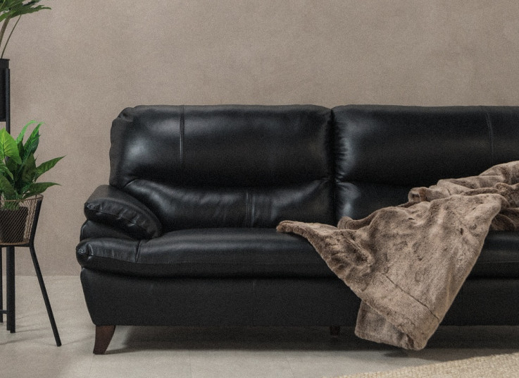 ATTICUS 3 SEAT SOFA -BLACK LEATHER